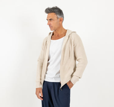 Felpa a costine con cappuccio - Beige
