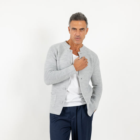 Cardigan a giacca scollo coreano - Grigio