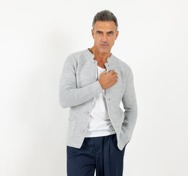 Cardigan a giacca scollo coreano - Grigio