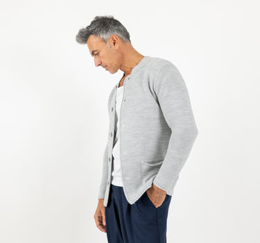 Cardigan a giacca scollo coreano - Grigio