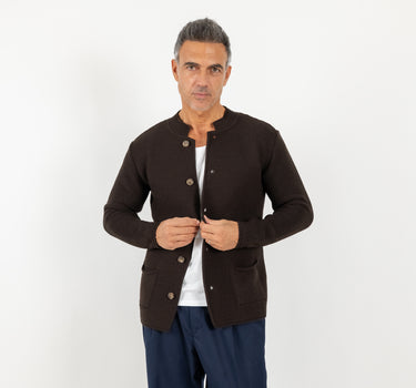 Cardigan a giacca scollo coreano - Moro