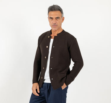 Cardigan a giacca scollo coreano - Moro