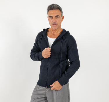 Felpa a costine con cappuccio - Blu