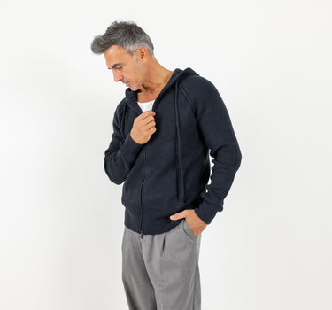 Felpa a costine con cappuccio - Blu