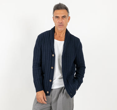 Cardigan a giacca sciallato - Blu