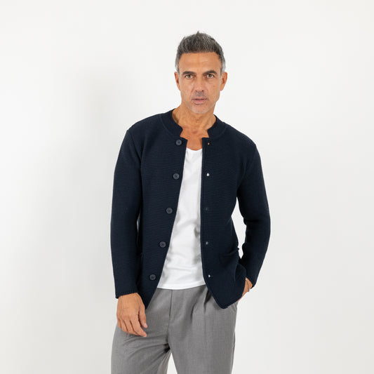 Cardigan a giacca scollo coreano - Blu