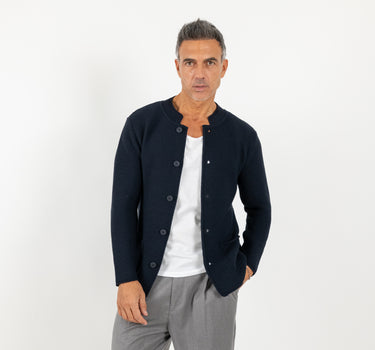Cardigan a giacca scollo coreano - Blu