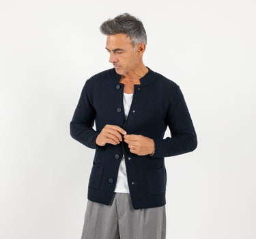 Cardigan a giacca scollo coreano - Blu