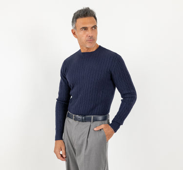 Maglia girocollo con trama a treccia - Blu