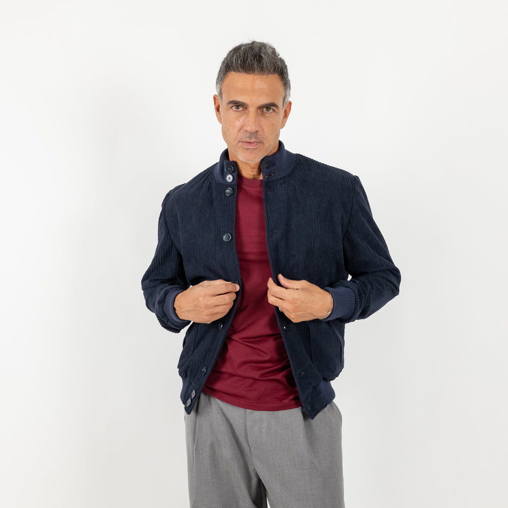 Bomber a costine con bottoni - Blu