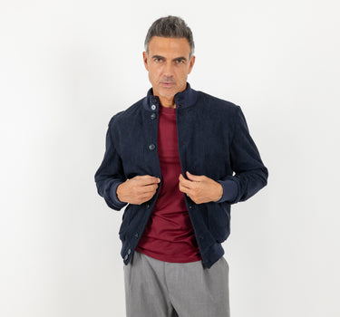 Bomber a costine con bottoni - Blu