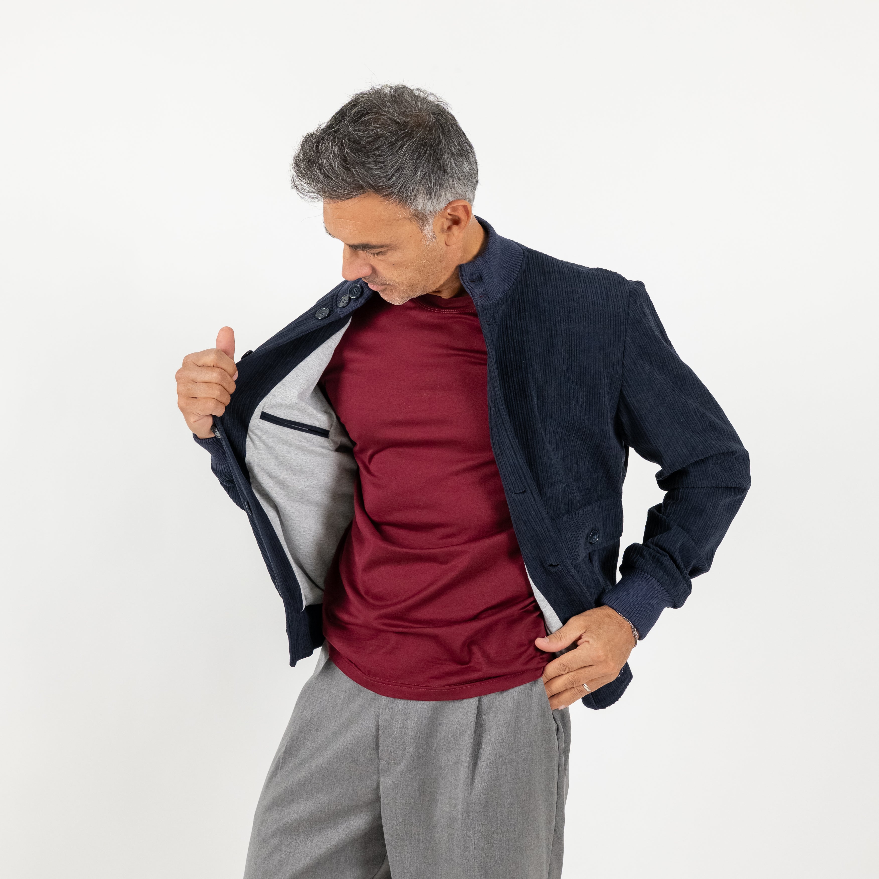 Bomber a costine con bottoni - Blu