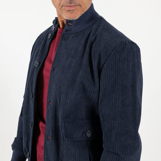 Bomber a costine con bottoni - Blu