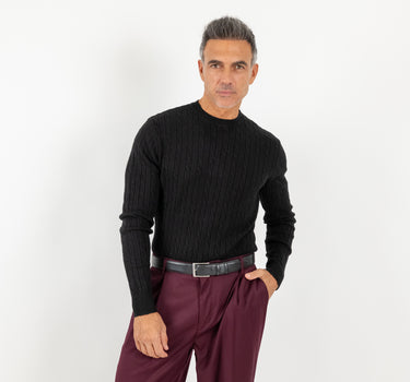 Maglia girocollo con trama a treccia - Nero