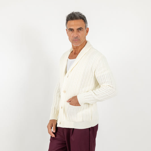 Cardigan a giacca sciallato - Bianco