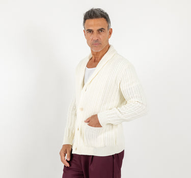 Cardigan a giacca sciallato - Bianco