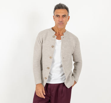 Cardigan a giacca scollo coreano - Beige