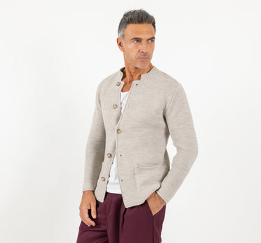 Cardigan a giacca scollo coreano - Beige