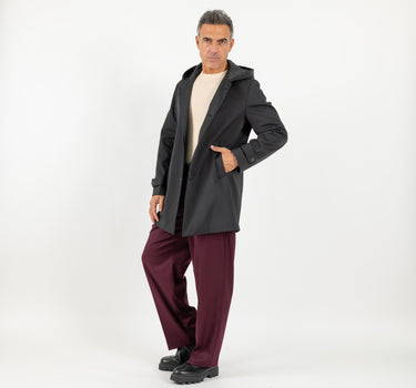Trench monopetto con cappuccio - Nero