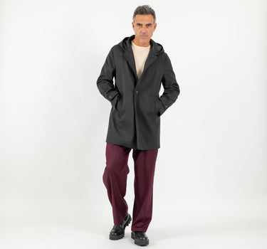 Trench monopetto con cappuccio - Nero
