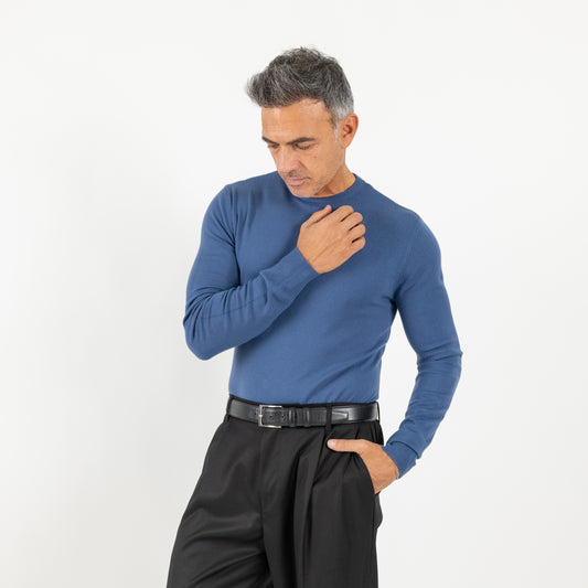 Maglia girocollo slim fit - Blu jeans