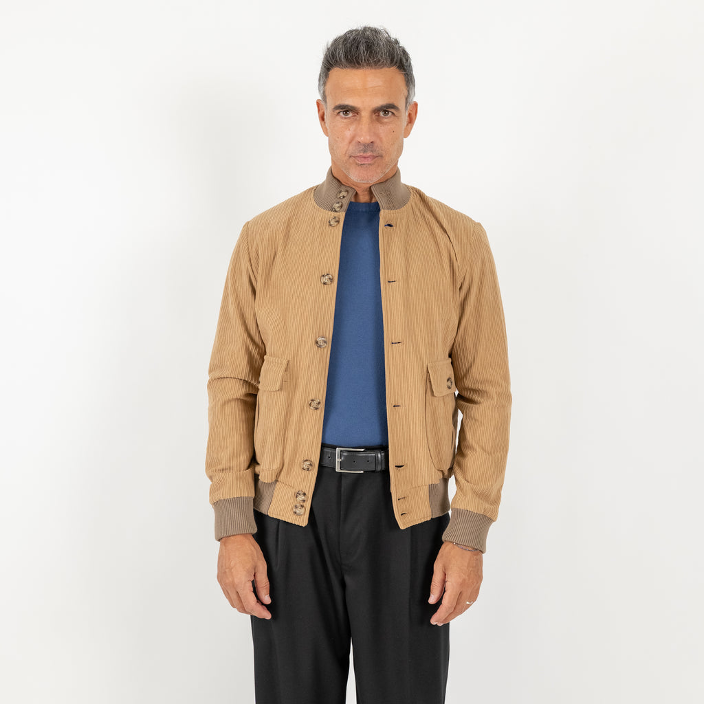 Bomber a costine con bottoni - Beige