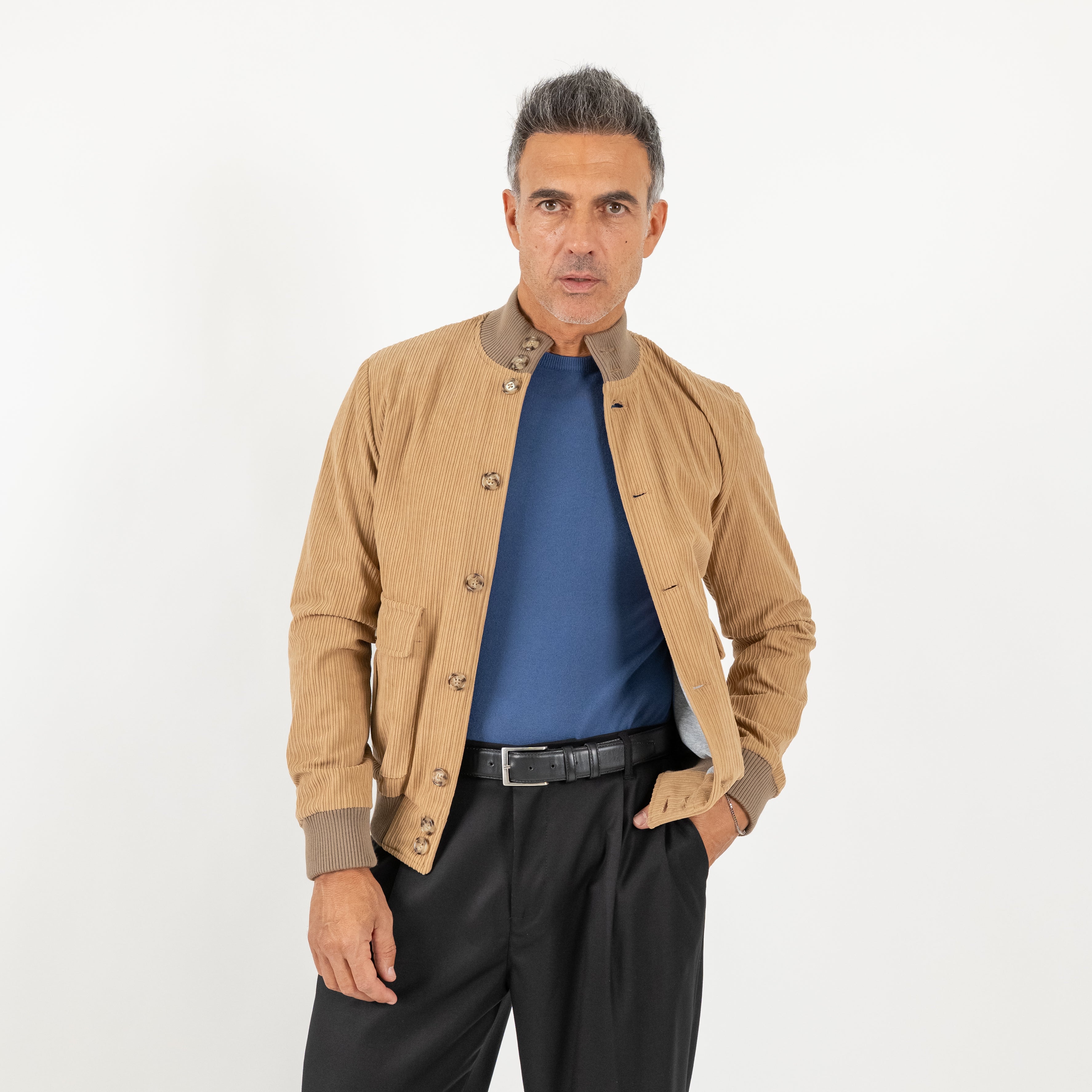 Bomber a costine con bottoni - Beige