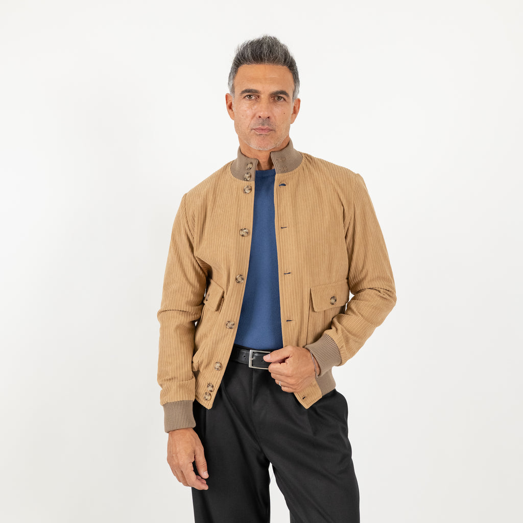 Bomber a costine con bottoni - Beige