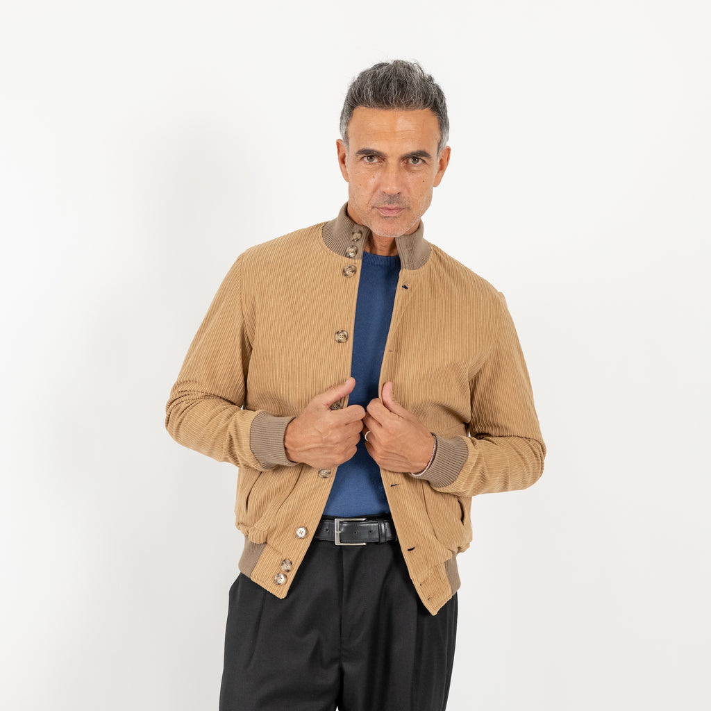 Bomber a costine con bottoni - Beige