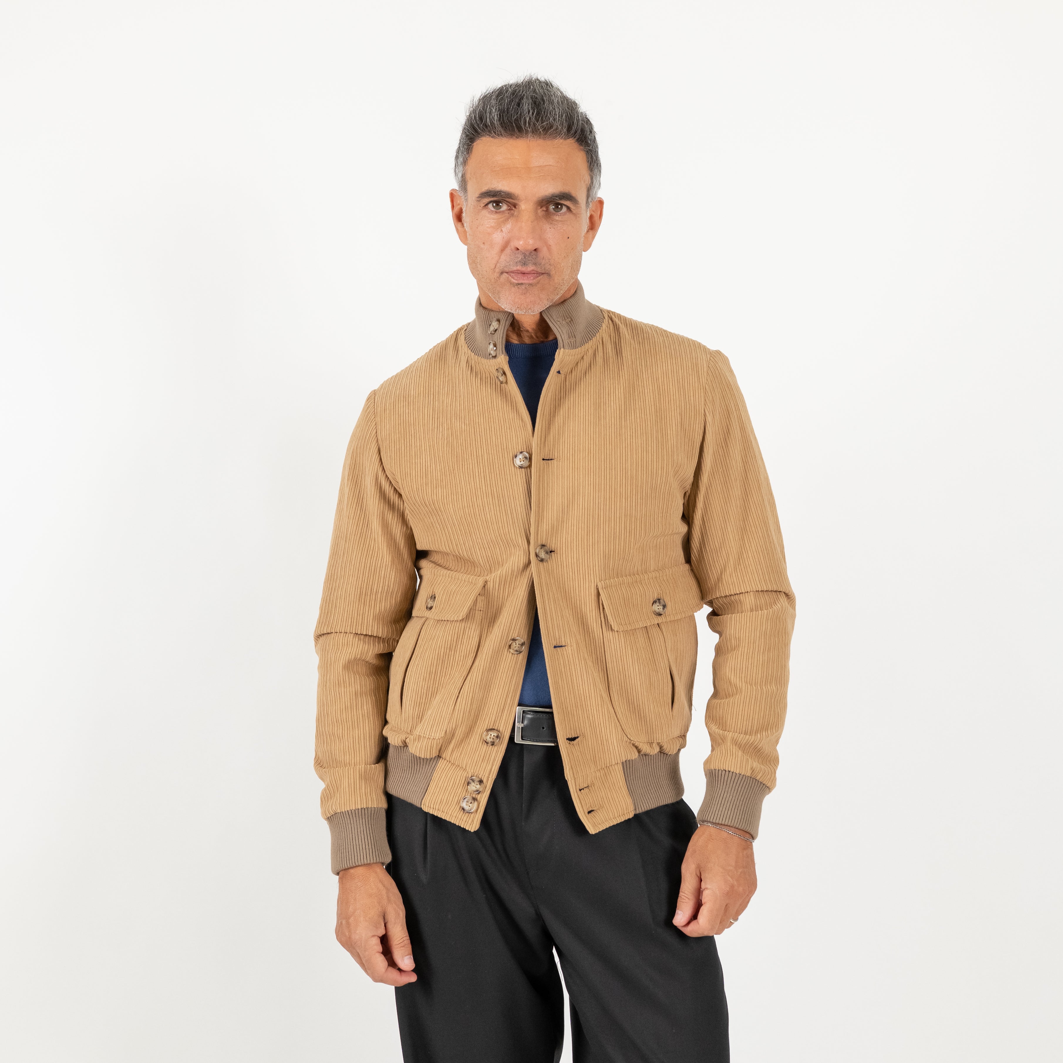 Bomber a costine con bottoni - Beige