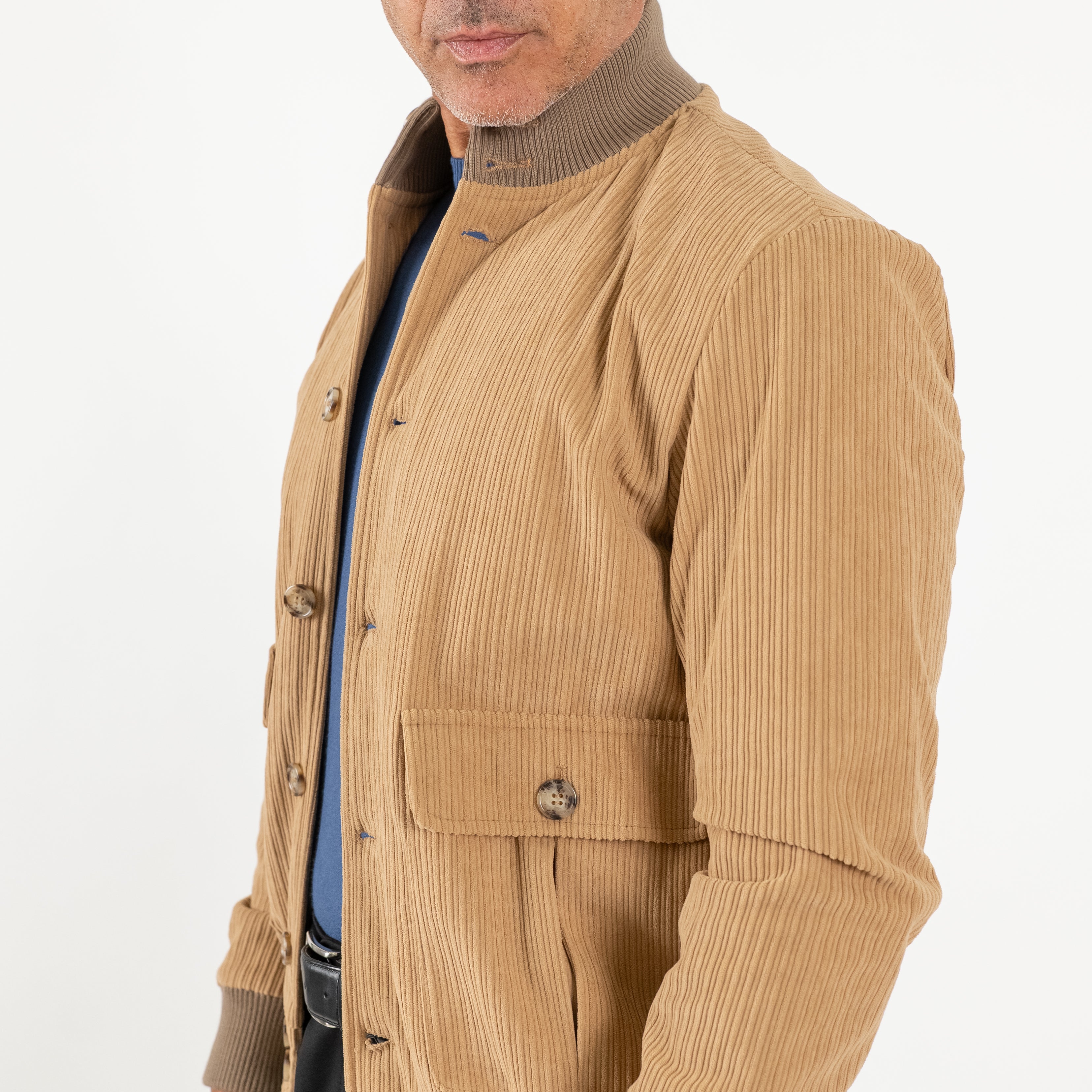 Bomber a costine con bottoni - Beige
