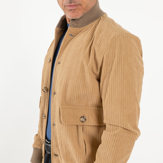 Bomber a costine con bottoni - Beige