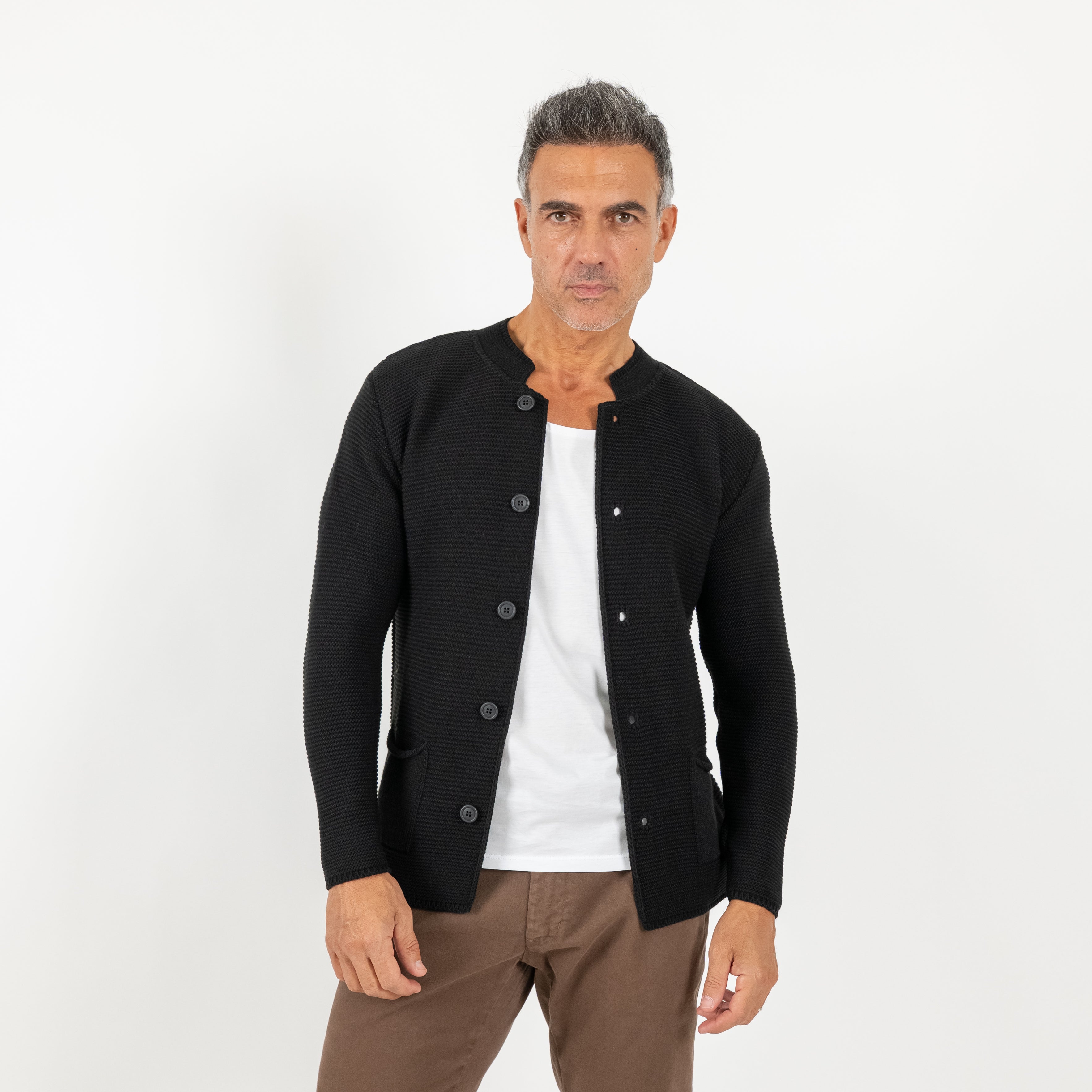 Cardigan a giacca scollo coreano - Nero