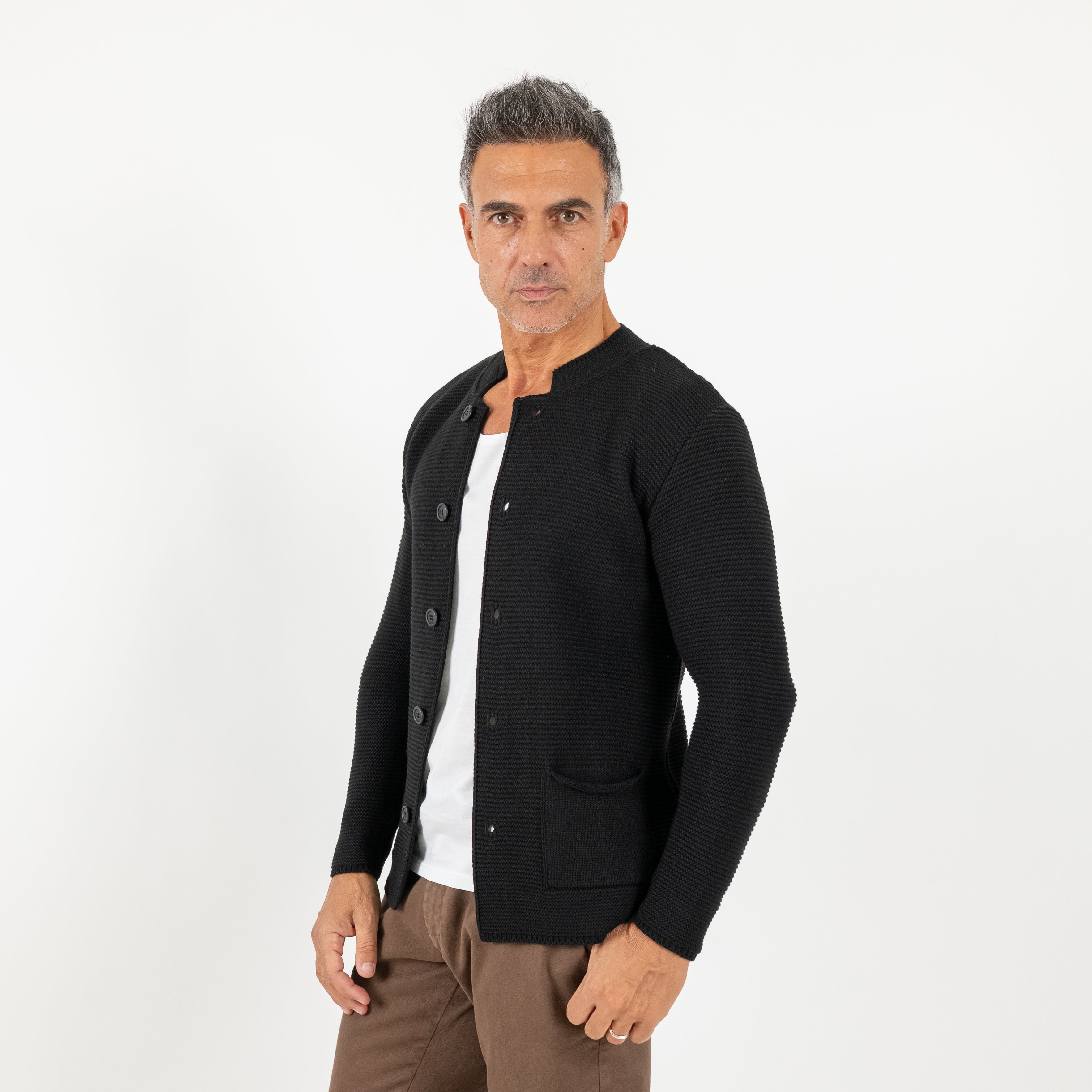 Cardigan a giacca scollo coreano - Nero