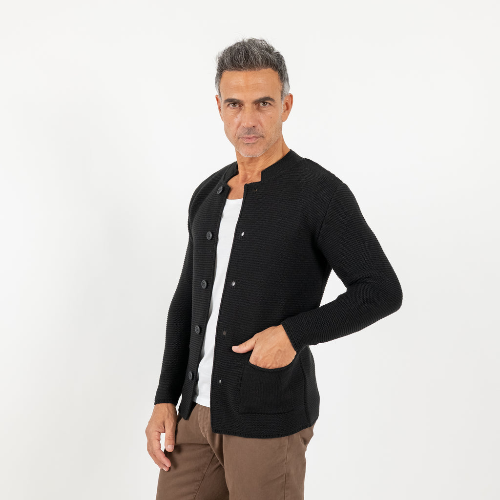 Cardigan a giacca scollo coreano - Nero