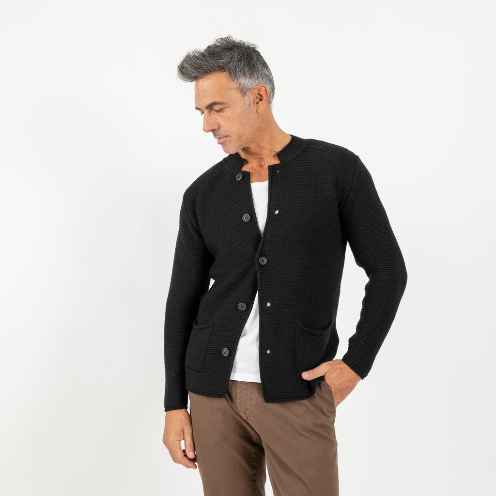 Cardigan a giacca scollo coreano - Nero