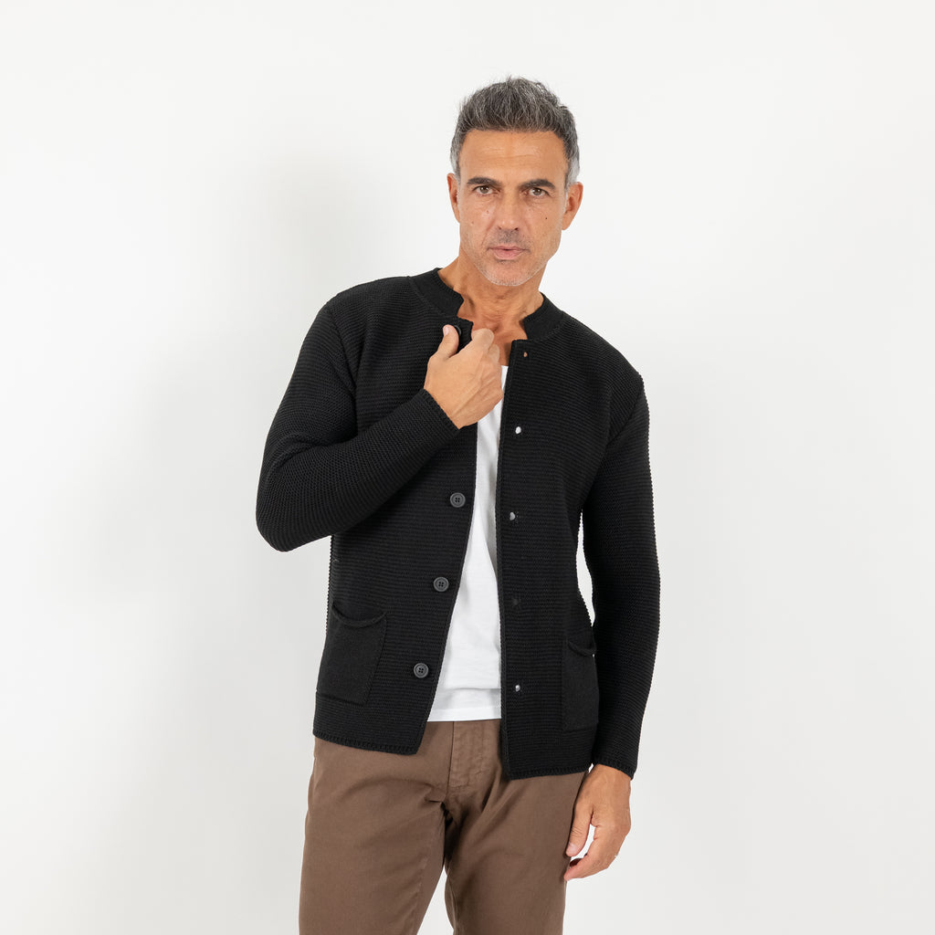 Cardigan a giacca scollo coreano - Nero
