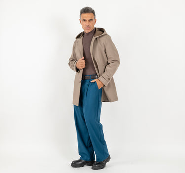 Trench monopetto con cappuccio - Fango
