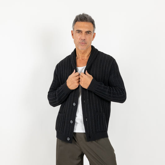 Cardigan a giacca sciallato - Nero