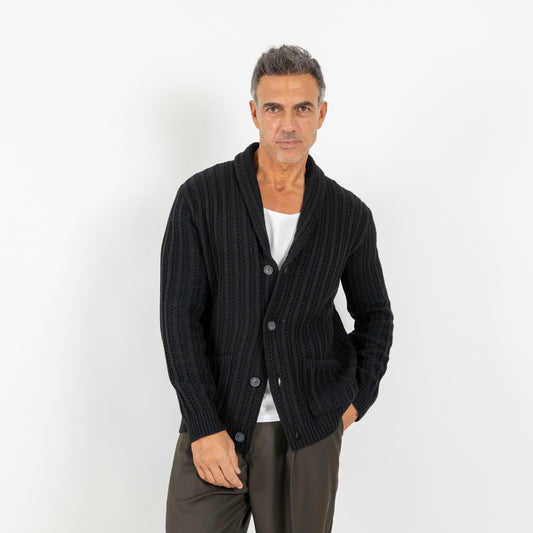 Cardigan a giacca sciallato - Nero