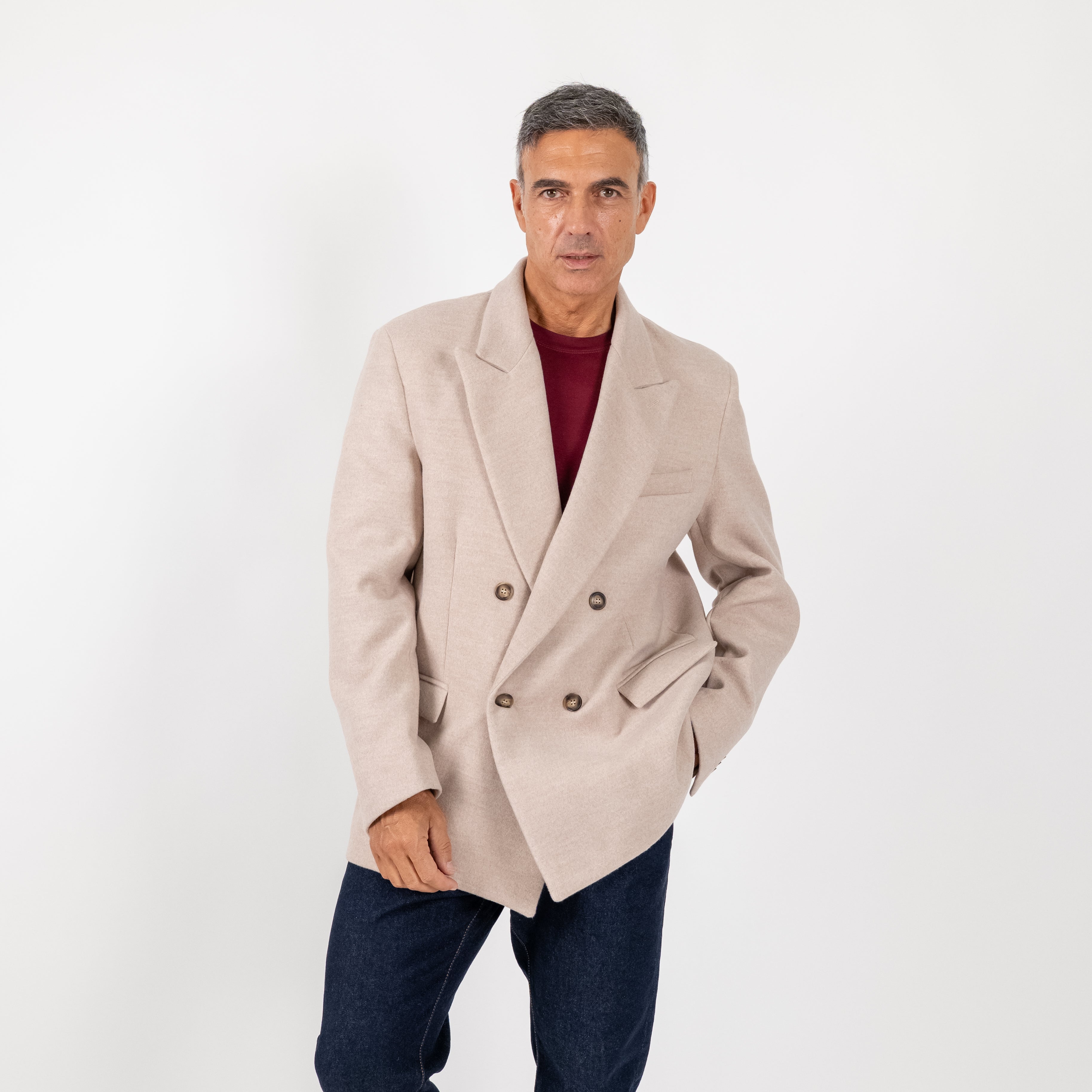 Cappotto corto doppiopetto oversize  - Avorio