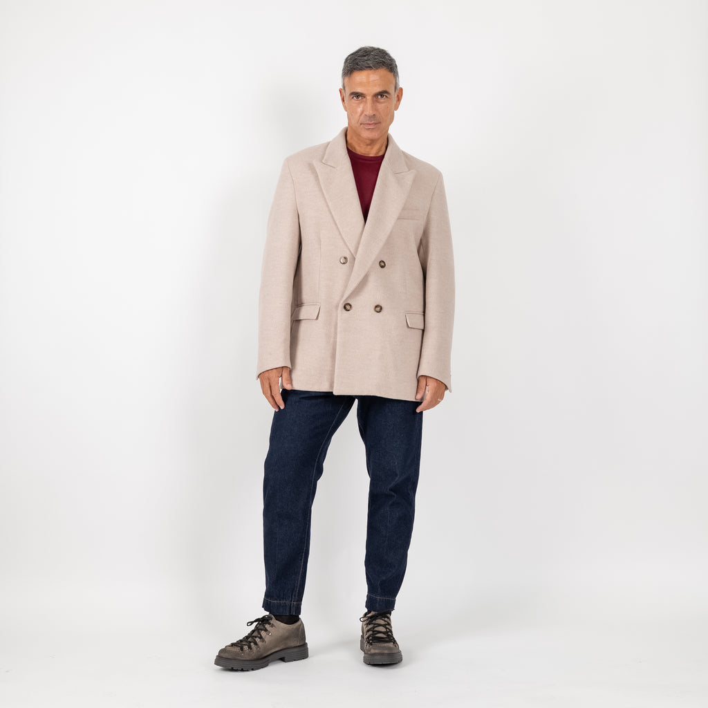 Oversized Double-Breasted Short Coat - Ivory