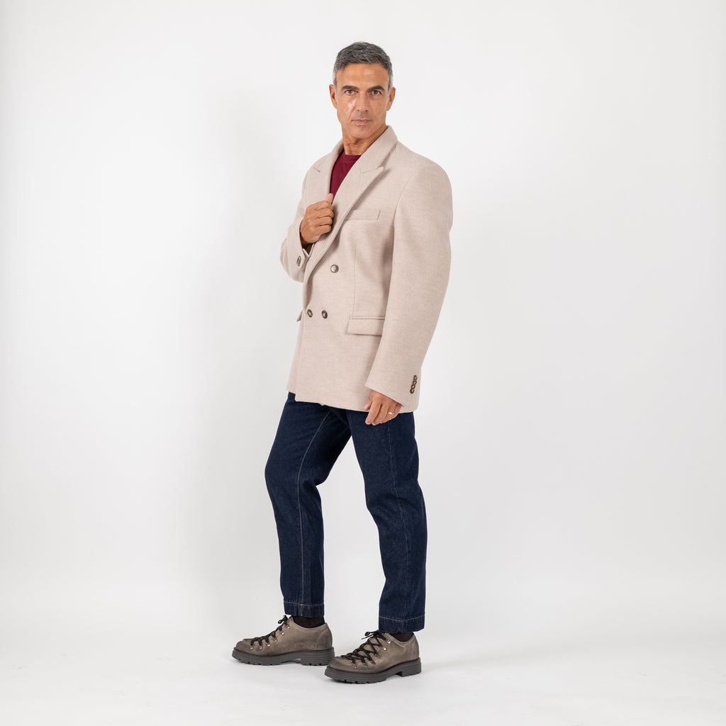 Oversized Double-Breasted Short Coat - Ivory