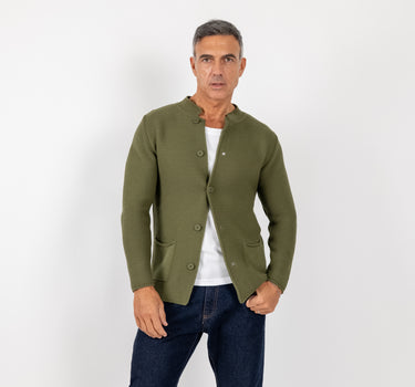 Cardigan a giacca scollo coreano - Verde Militare