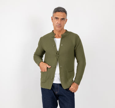 Cardigan a giacca scollo coreano - Verde Militare