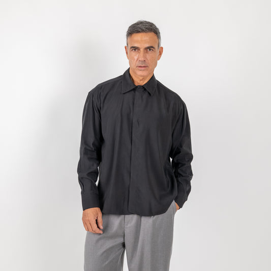 Camicia in viscosa con fintone coperto - Nero