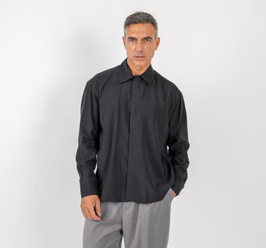 Long Sleeve Viscose Shirt - Black