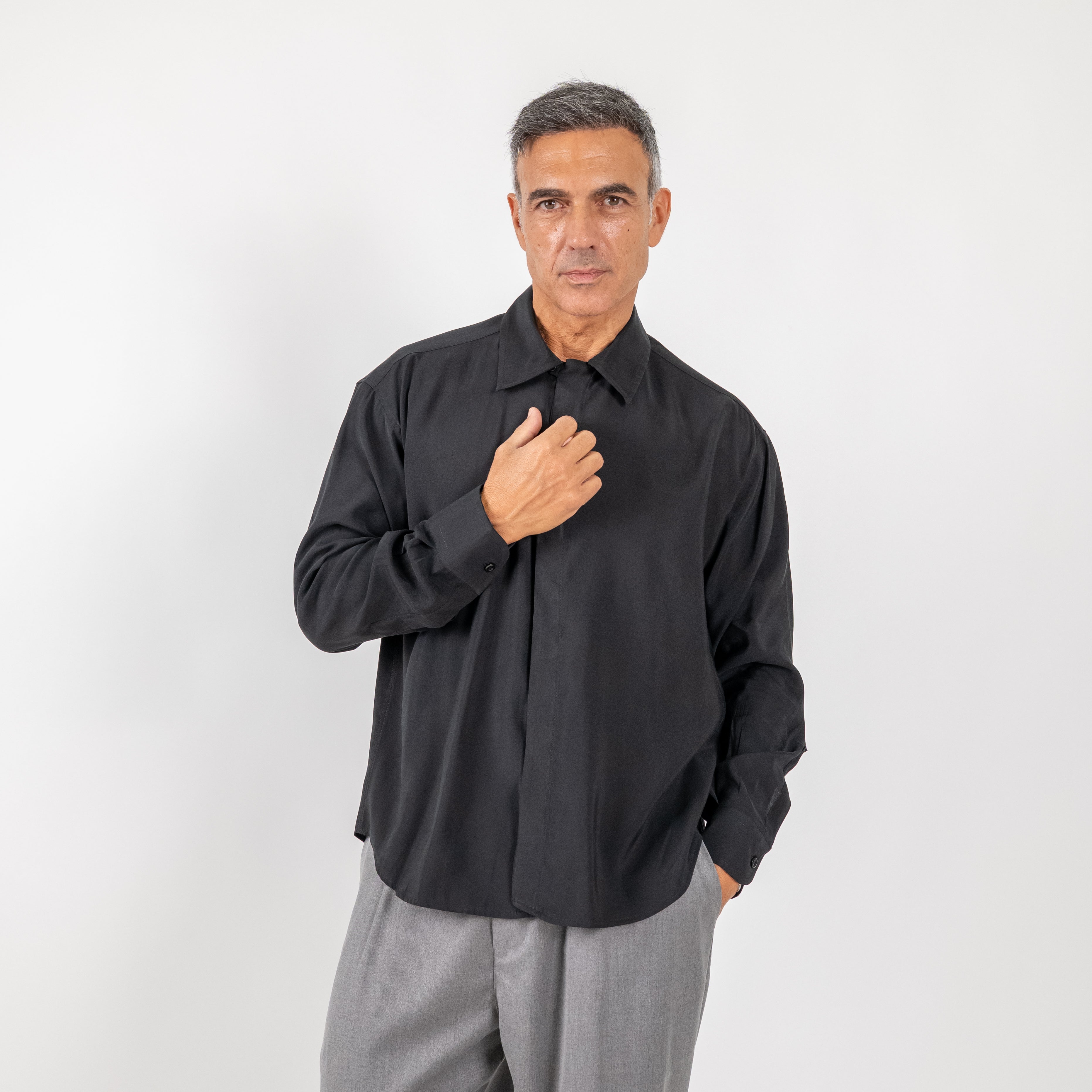 Camisa de viscosa de manga larga - Negro