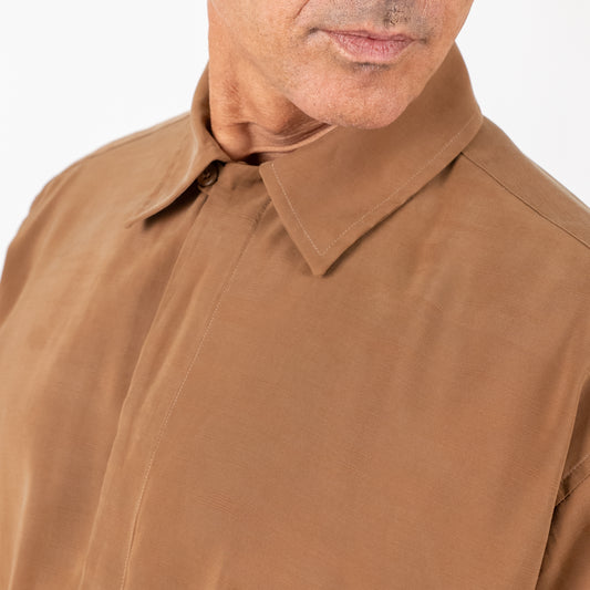 Camicia in viscosa con fintone coperto - Tabacco