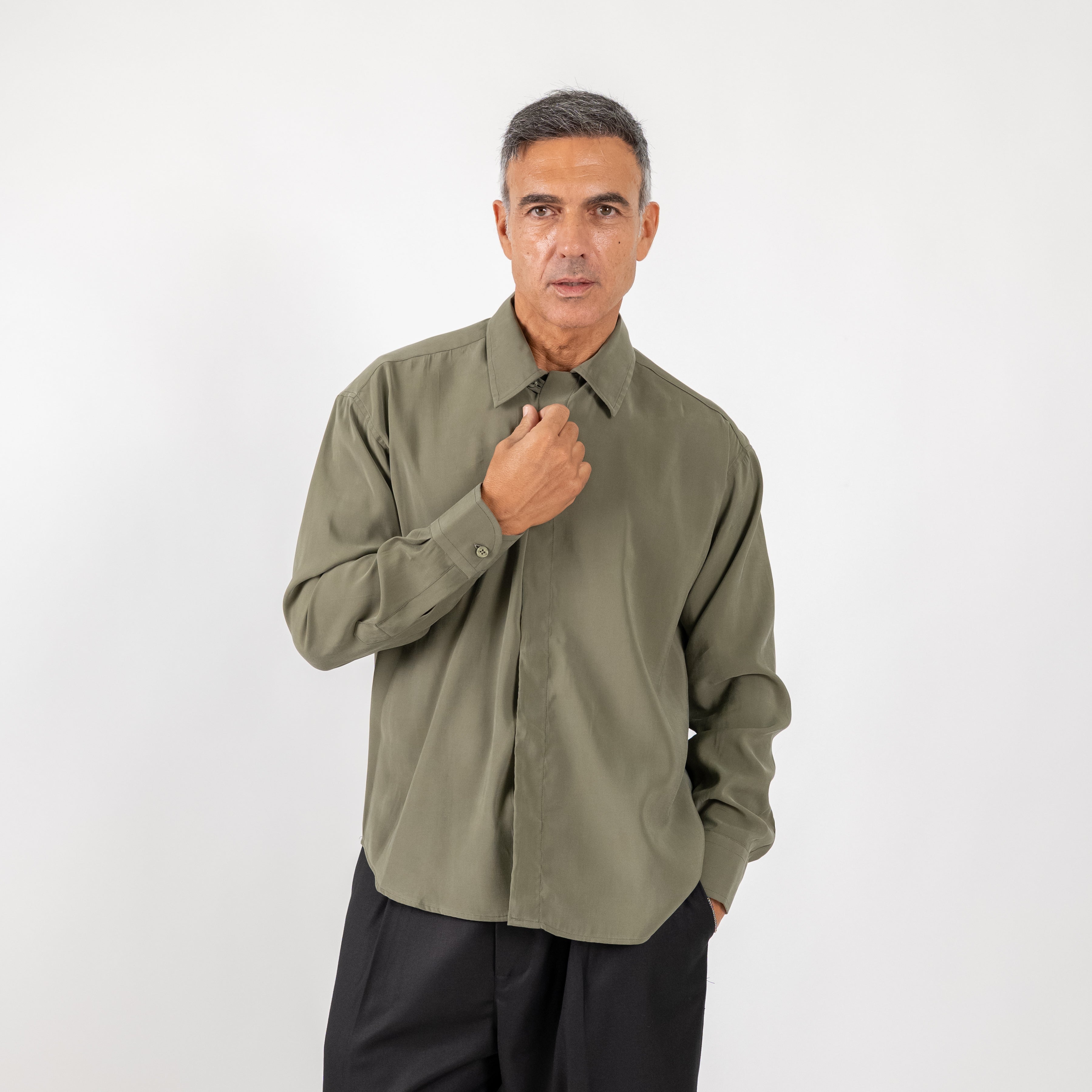 Camisa de viscosa de manga larga - Negro